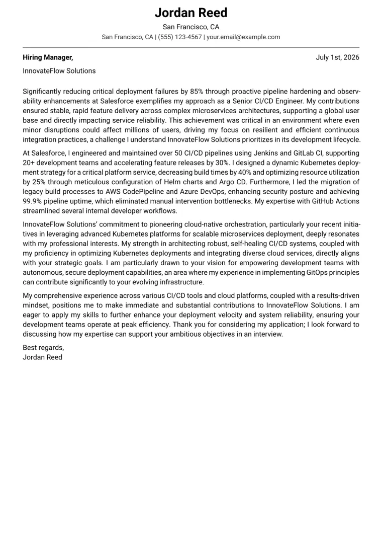 CI/CD Engineer Cover Letter Example