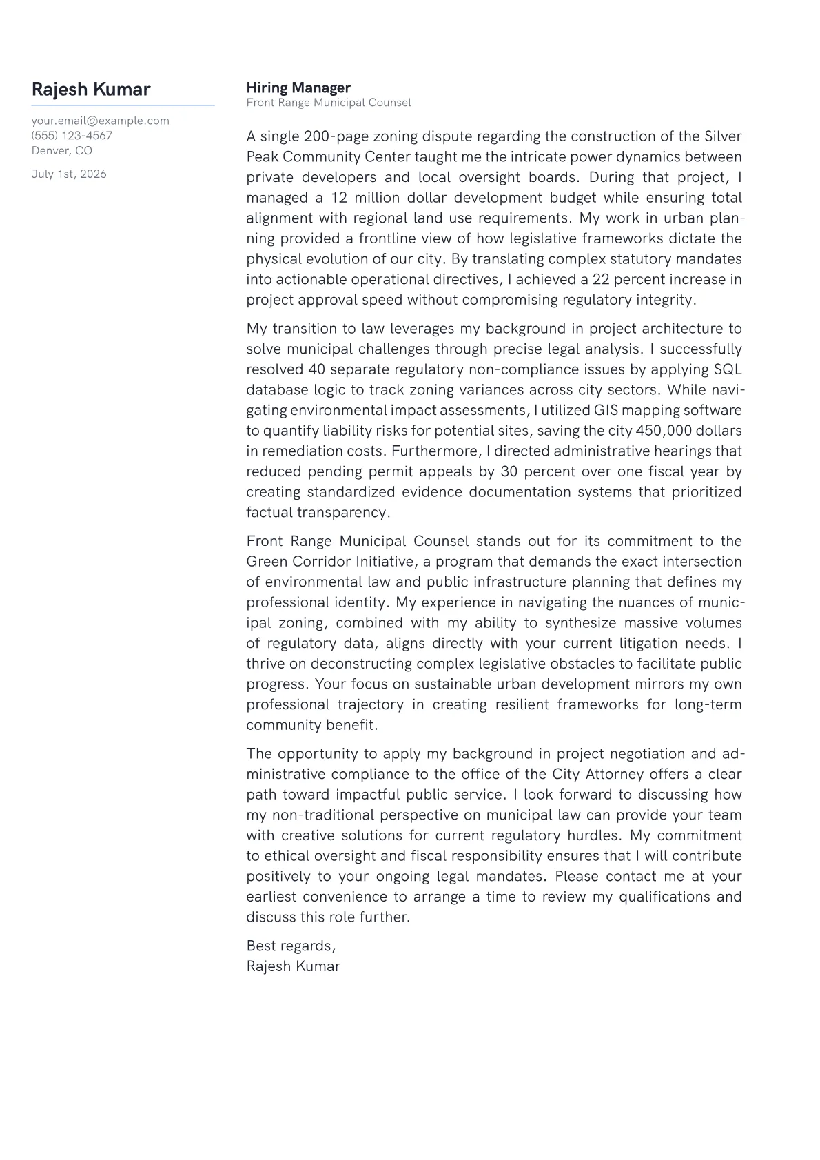 City Attorney cover letter in the Margin design