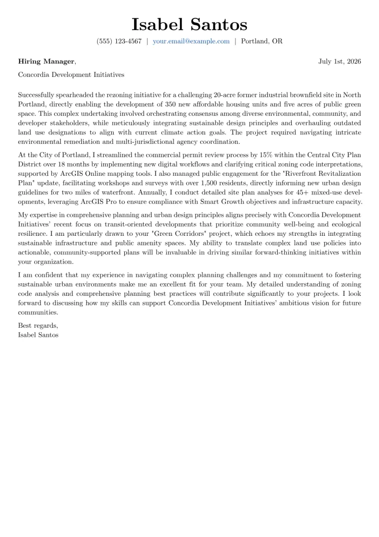 City Planner Cover Letter Example
