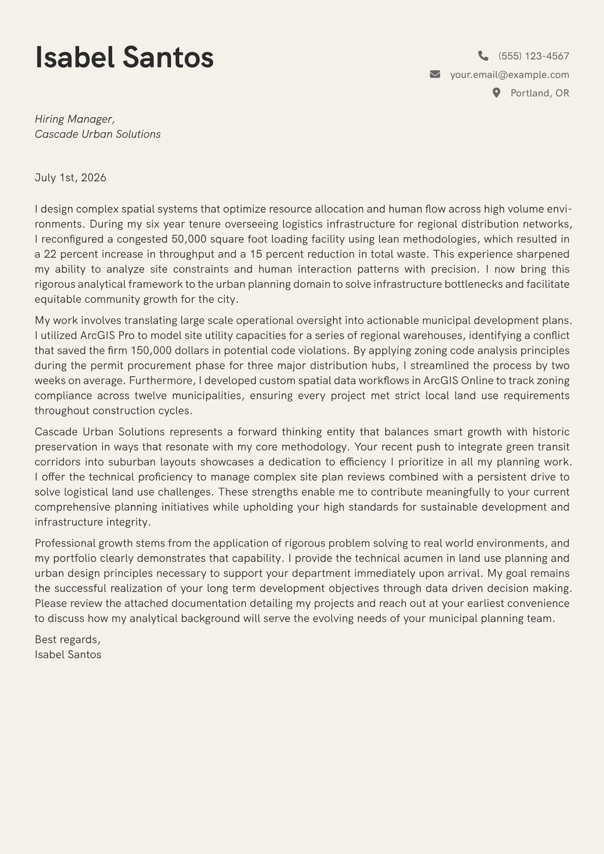 City Planner cover letter in the Creative design