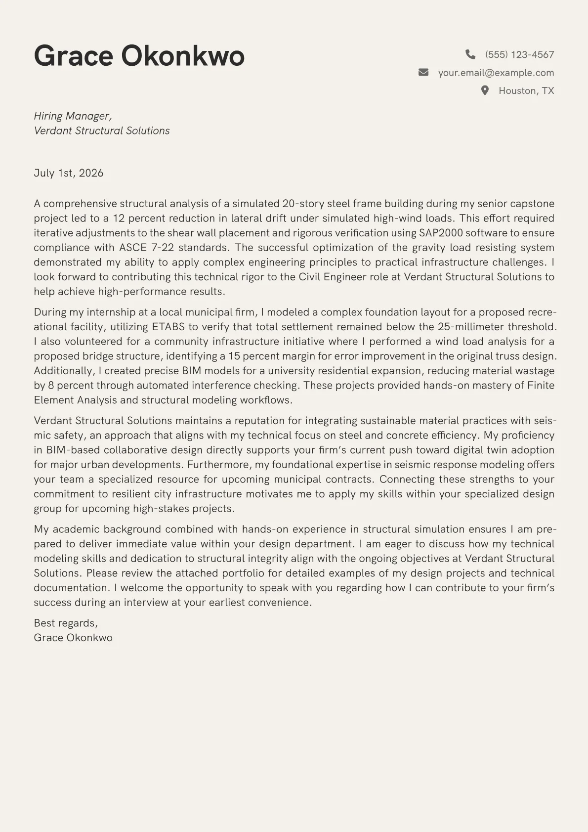 Civil Engineer cover letter in the Creative design