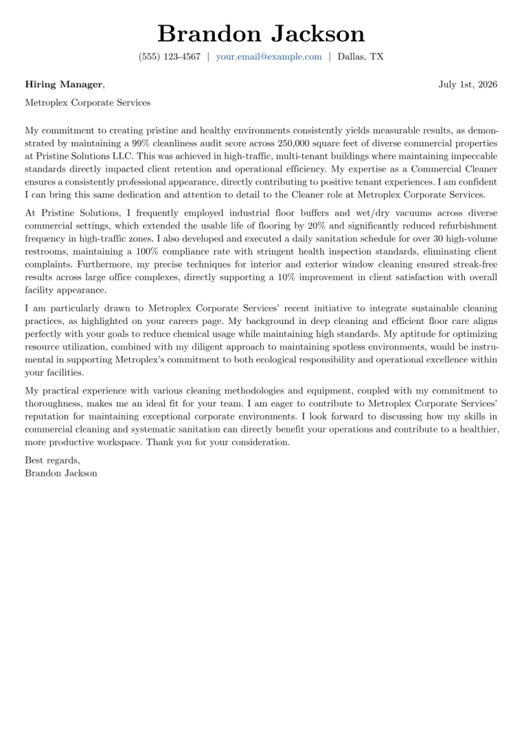 Cleaner Cover Letter Example