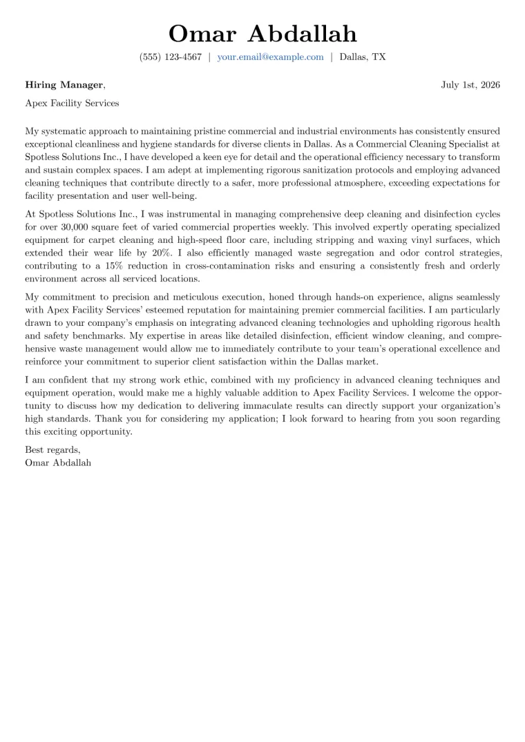 Cleaning Professional cover letter example