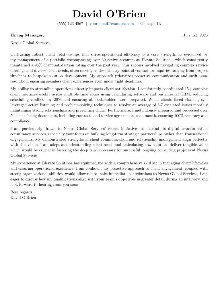 Client Coordinator Cover Letter Example