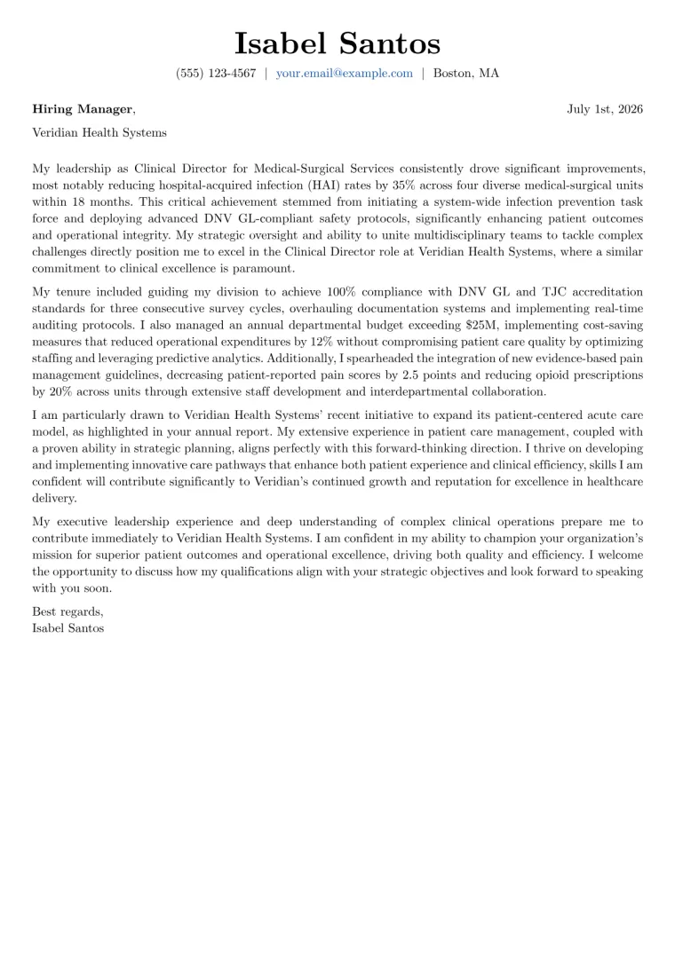 Clinical Director Cover Letter Example