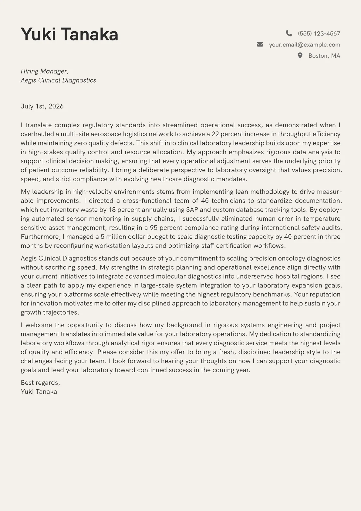 Clinical Laboratory Director cover letter in the Creative design