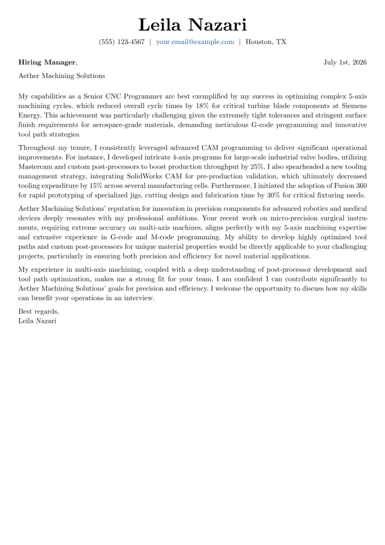 CNC Programmer cover letter example preview