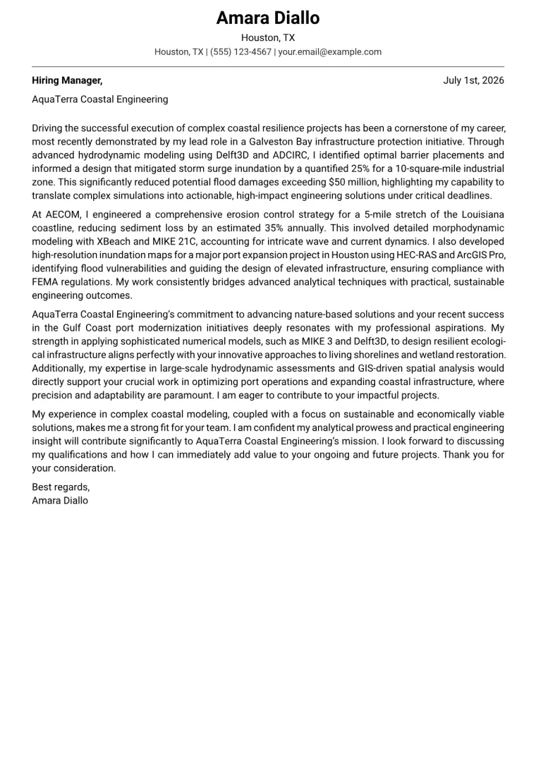 Coastal Engineer Cover Letter Example