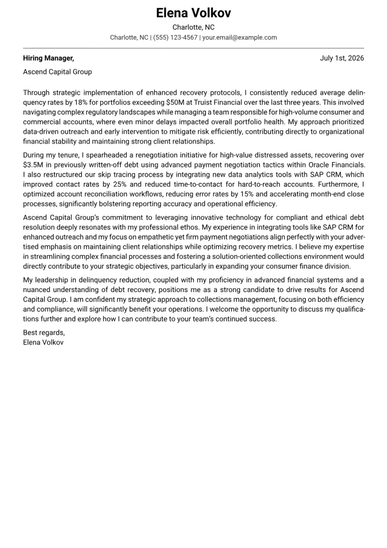 Collections Manager cover letter example preview