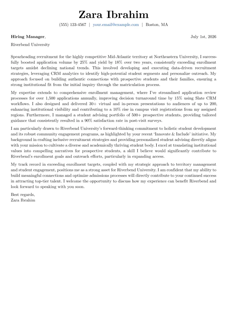 College Admissions Counselor cover letter example preview