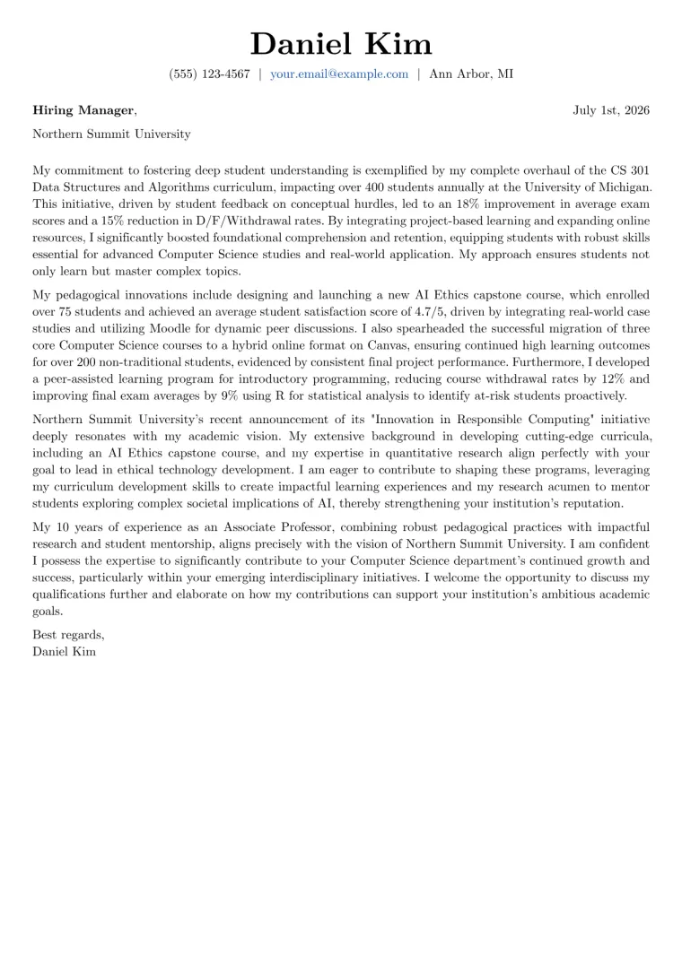College Professor cover letter example