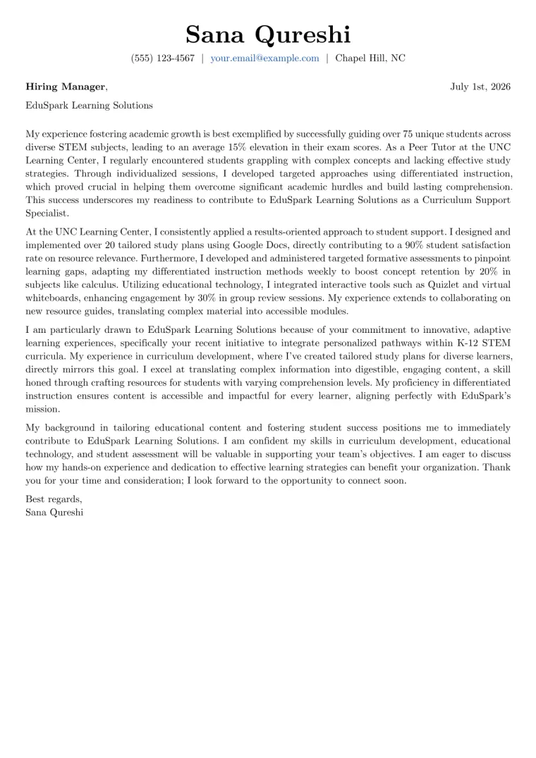 College Student Cover Letter Example