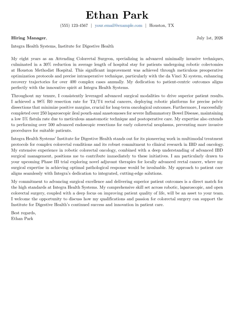 Colorectal Surgeon Cover Letter Example
