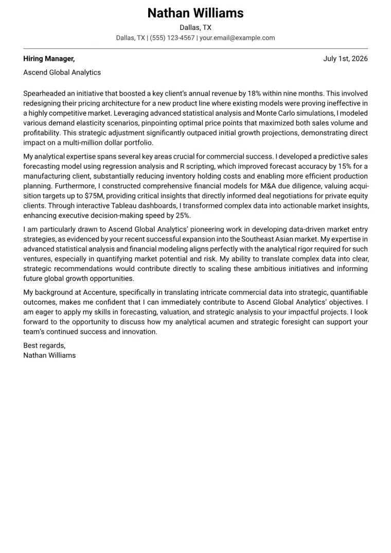 Commercial Analyst cover letter example preview