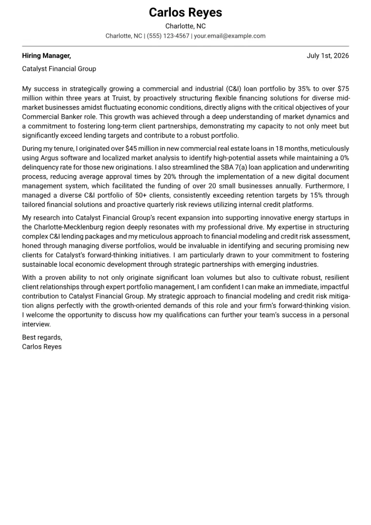 Commercial Banker cover letter example