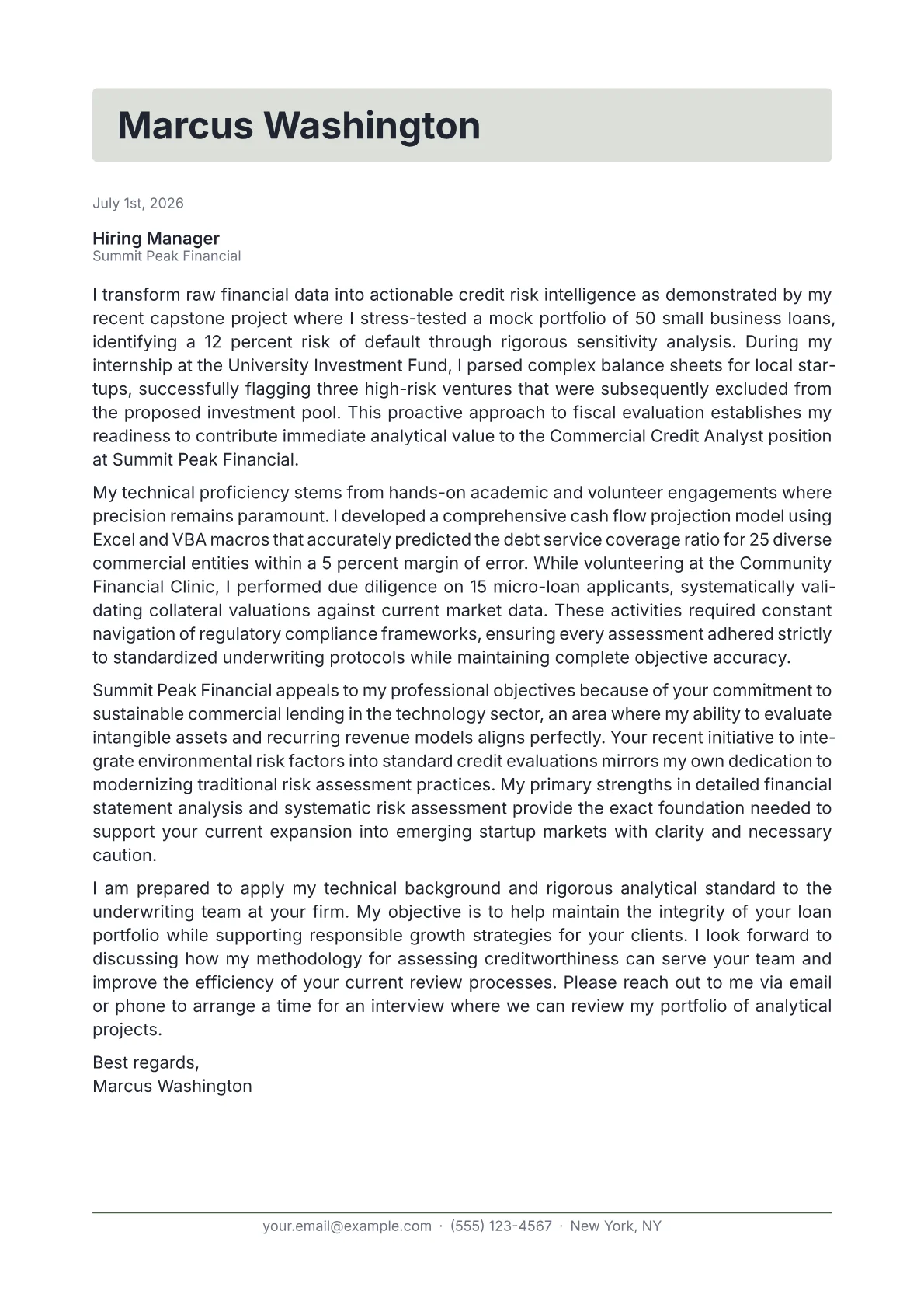Commercial Credit Analyst cover letter in the Letterhead design