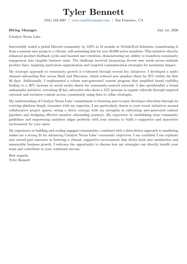 Community Marketing Manager cover letter example preview