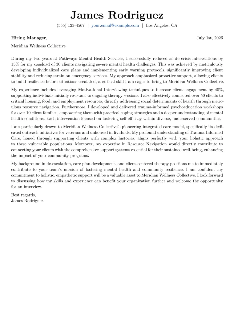Community Mental Health Worker cover letter example preview