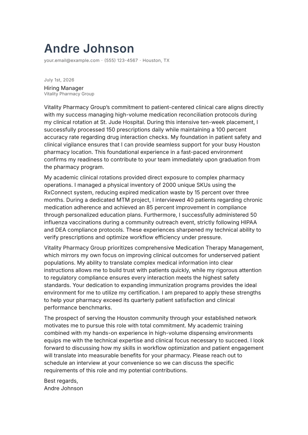 Community Pharmacist cover letter in the Minimal design