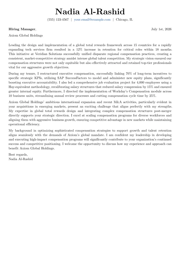 Compensation Director Cover Letter Example