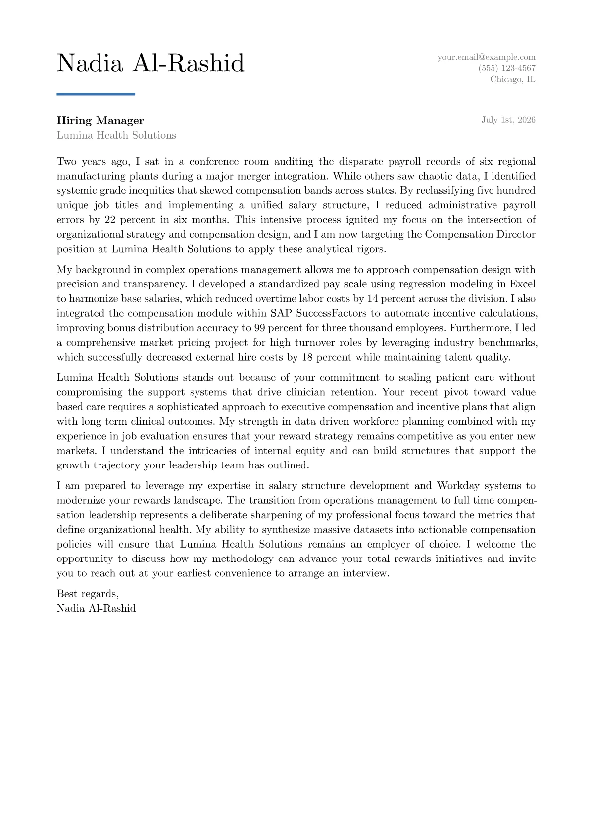 Compensation Director cover letter in the Executive design
