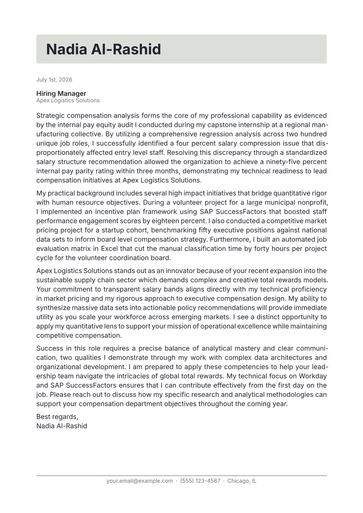 Compensation Director cover letter in the Letterhead design