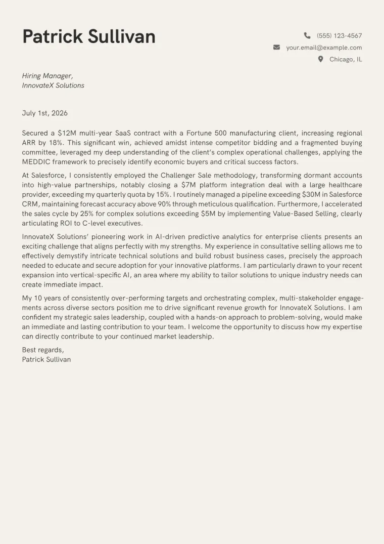 Complex Sales Executive cover letter example preview