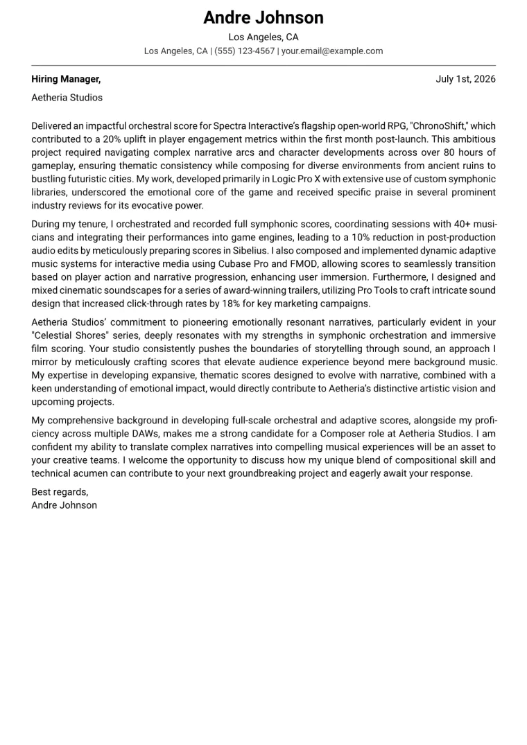 Composer Cover Letter Example