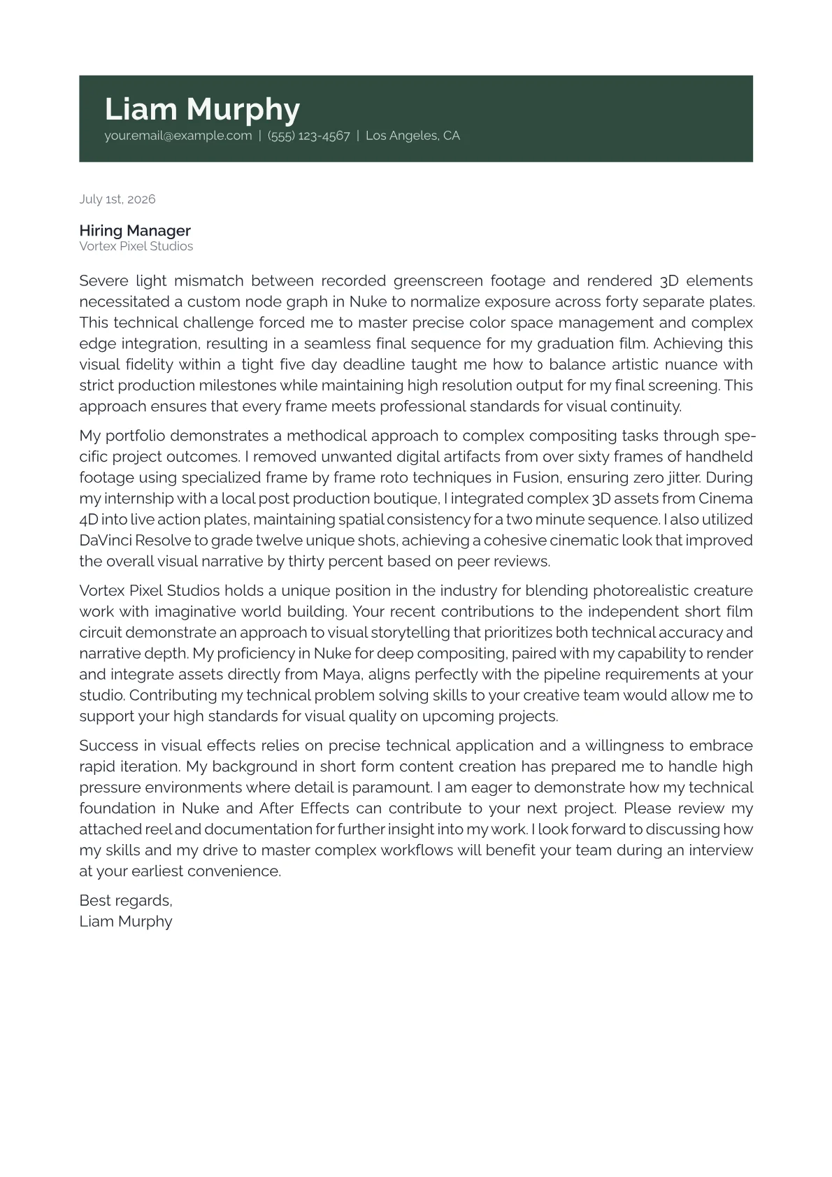 Compositing Artist cover letter in the Banner design