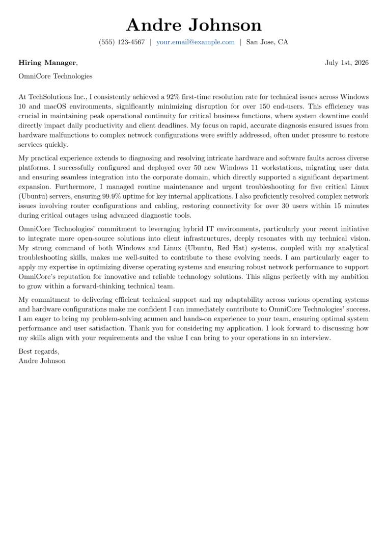 Computer Technician cover letter example