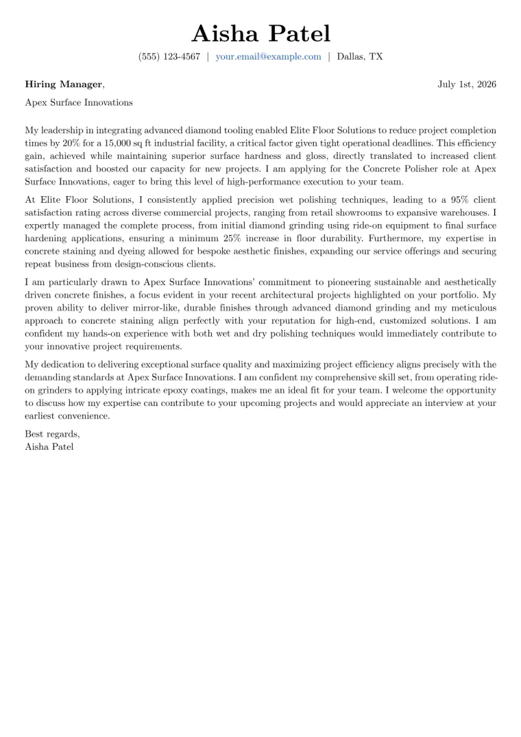 Concrete Polisher cover letter example preview