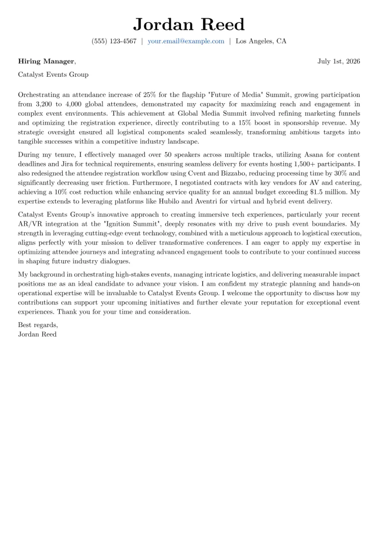 Conference Organizer cover letter example preview