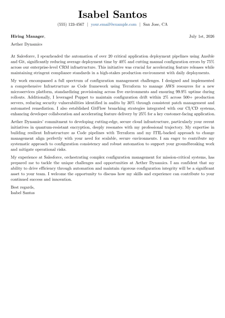 Configuration Manager cover letter example