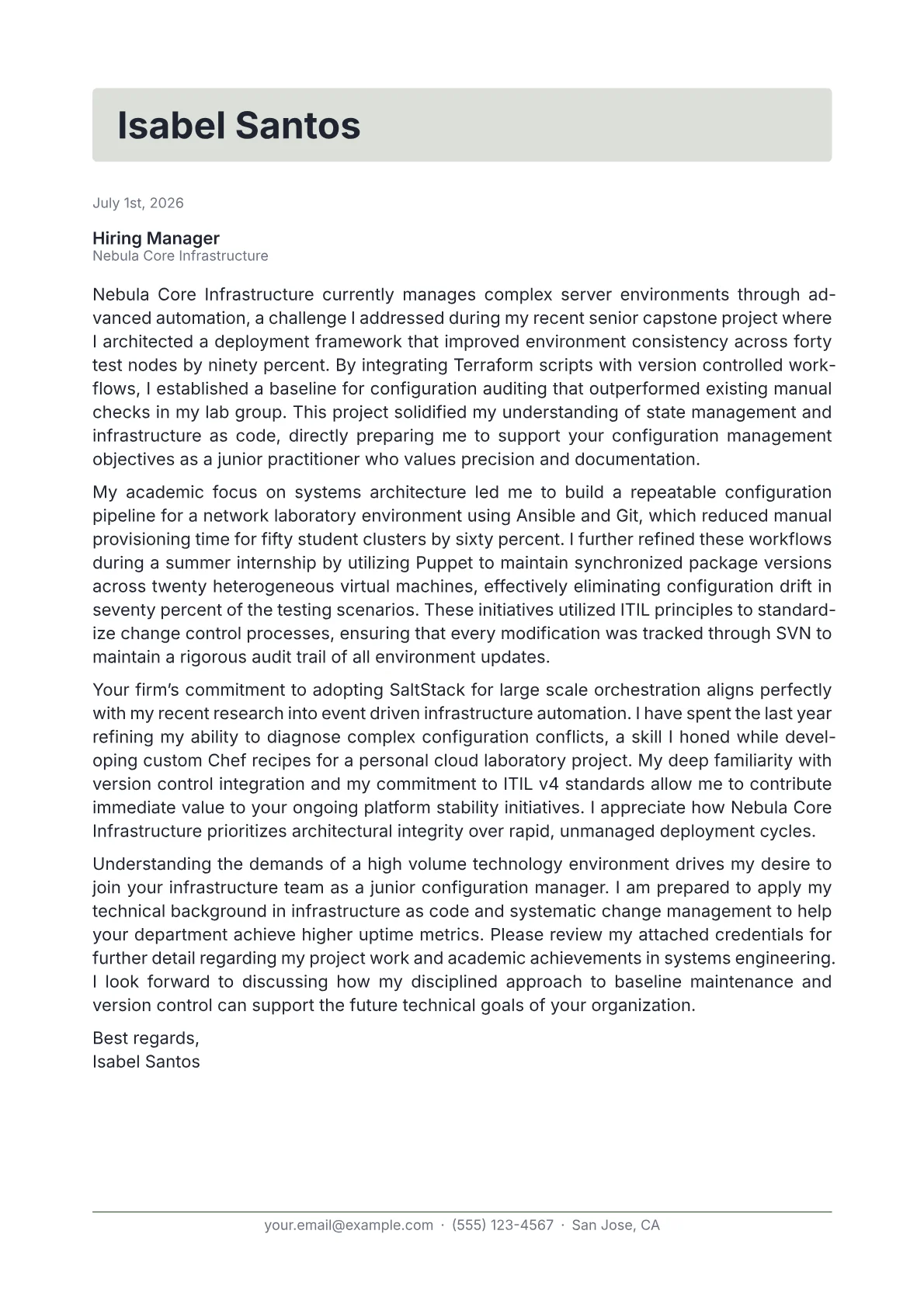 Configuration Manager cover letter in the Letterhead design