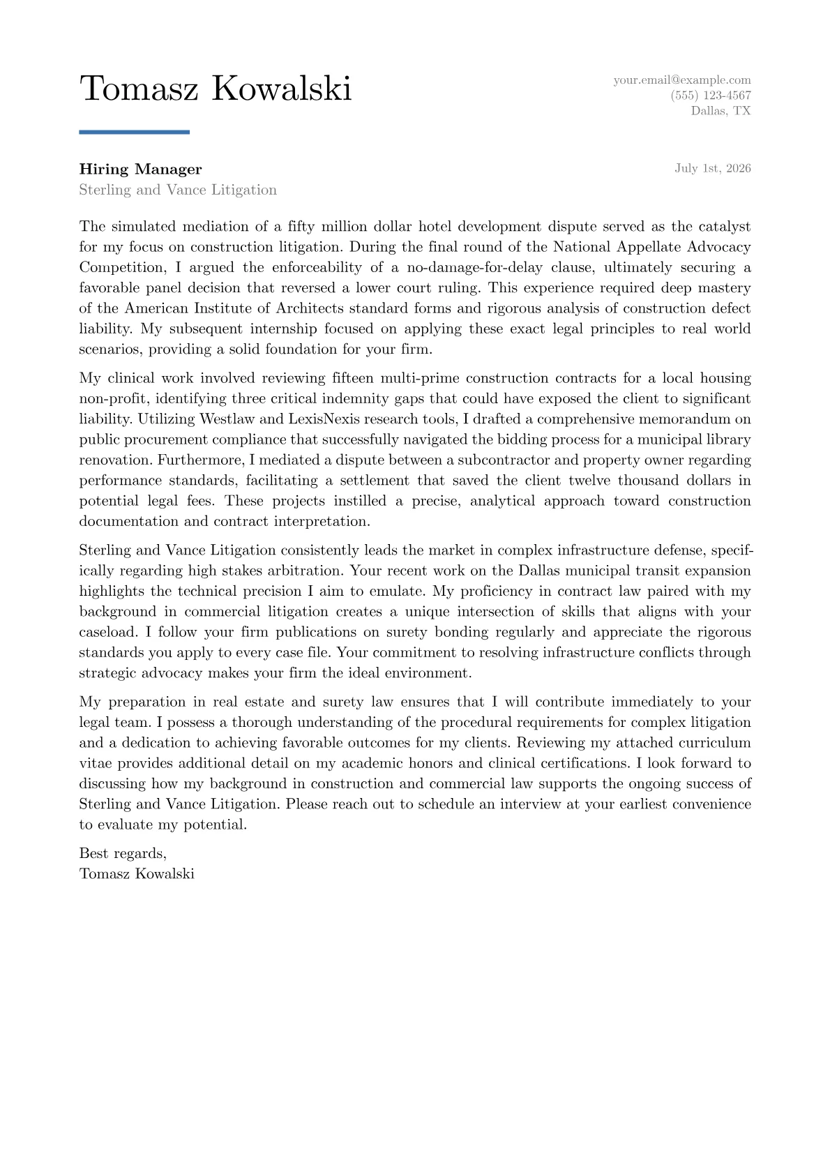 Construction Attorney cover letter in the Executive design