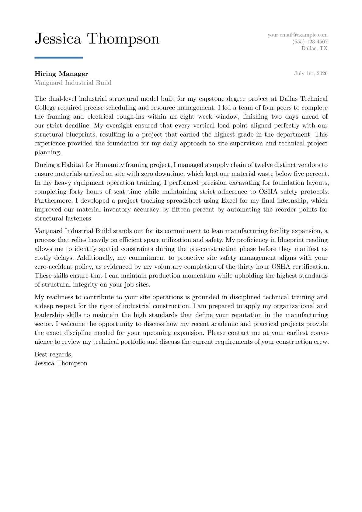 Construction Foreman cover letter in the Executive design