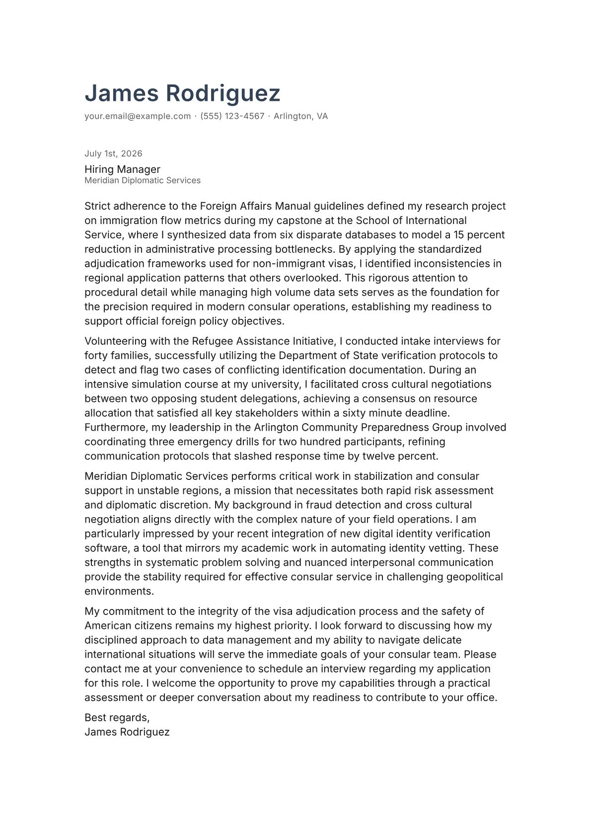 Consular Official cover letter in the Minimal design