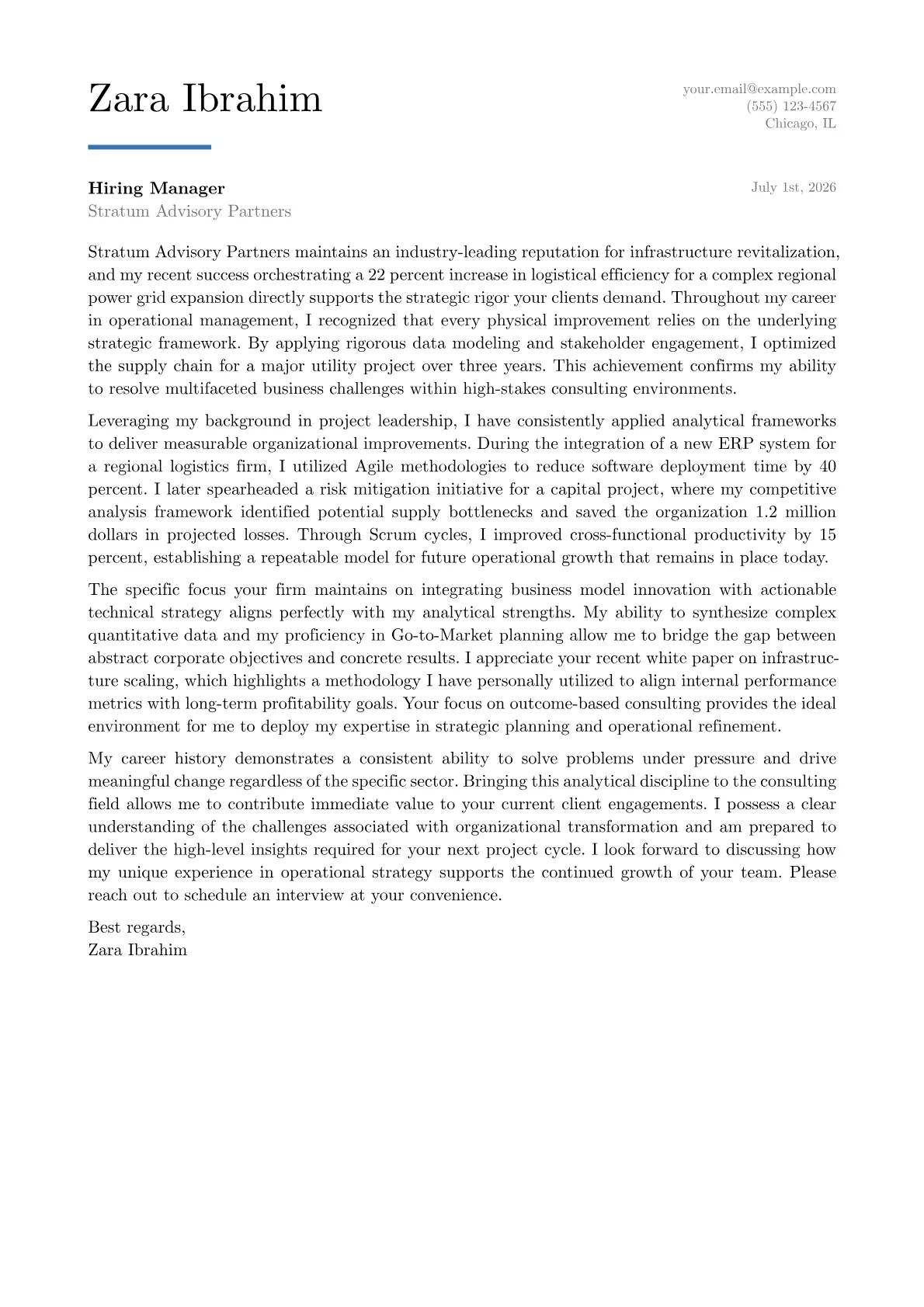 Consultant cover letter in the Executive design