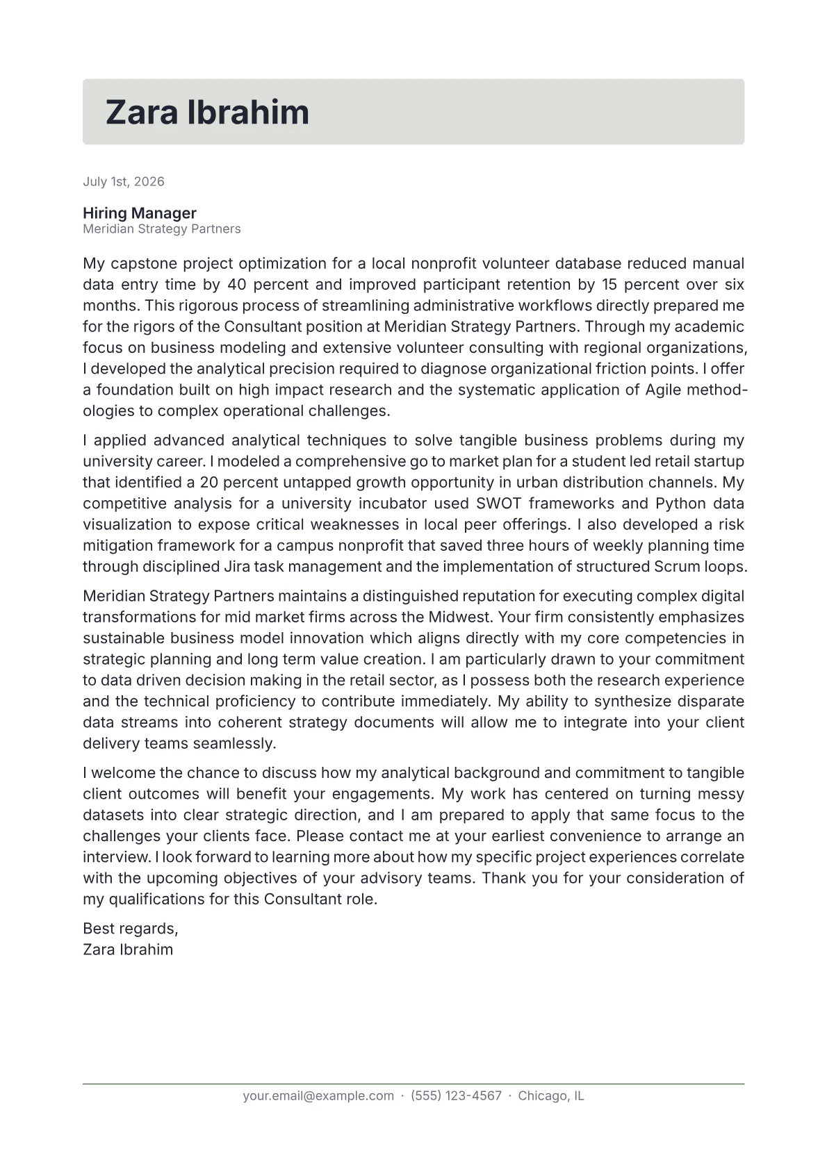 Consultant cover letter in the Letterhead design