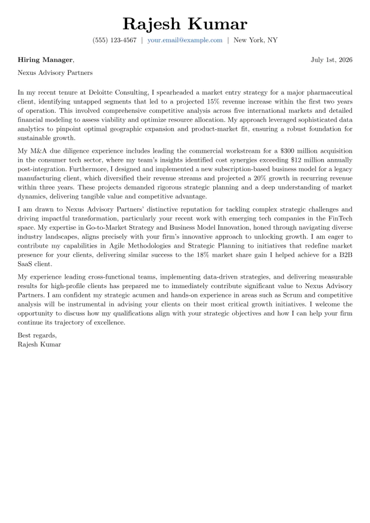 Consulting cover letter example preview