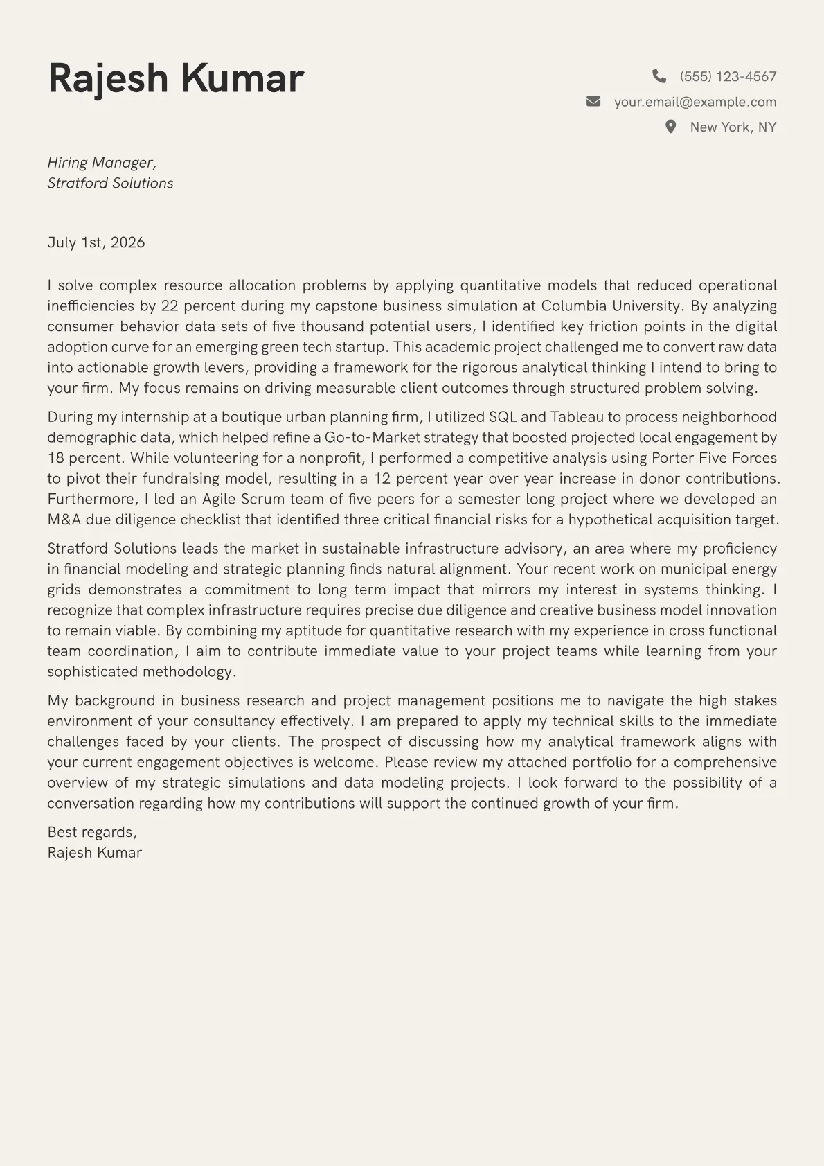 Consulting cover letter in the Creative design