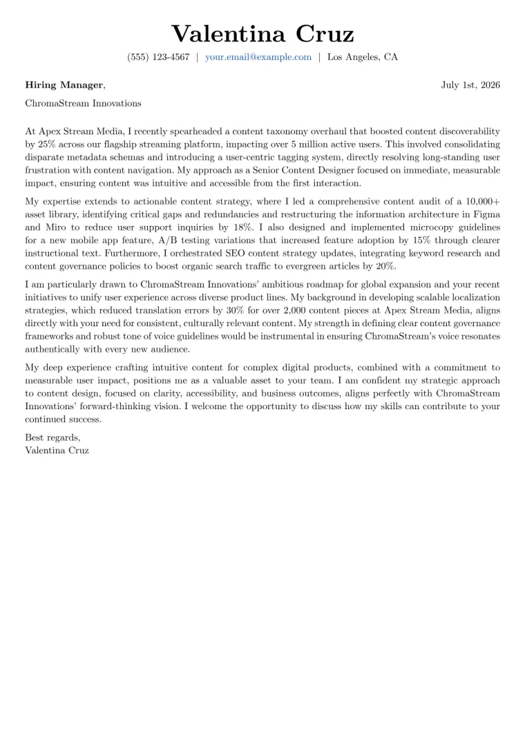 Content Designer cover letter example