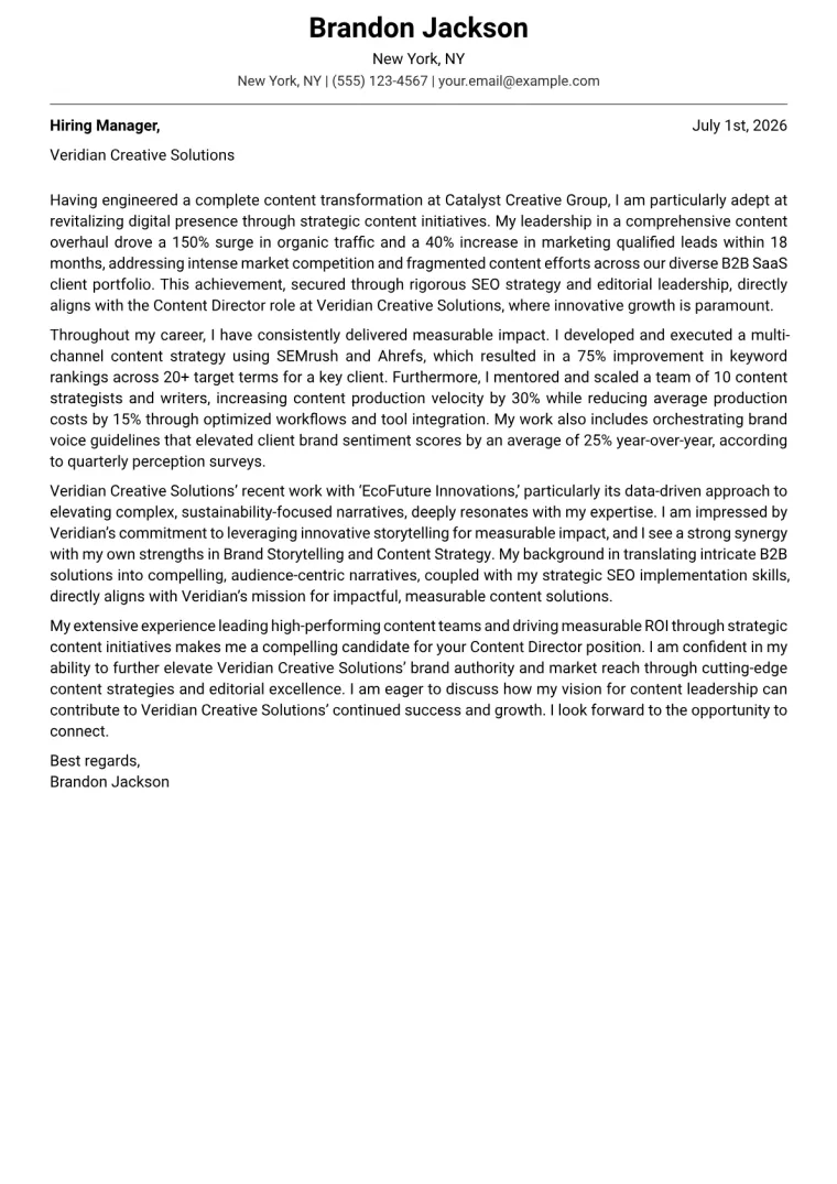 Content Director cover letter example preview