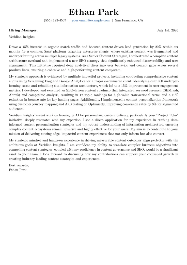 Content Strategist cover letter example preview