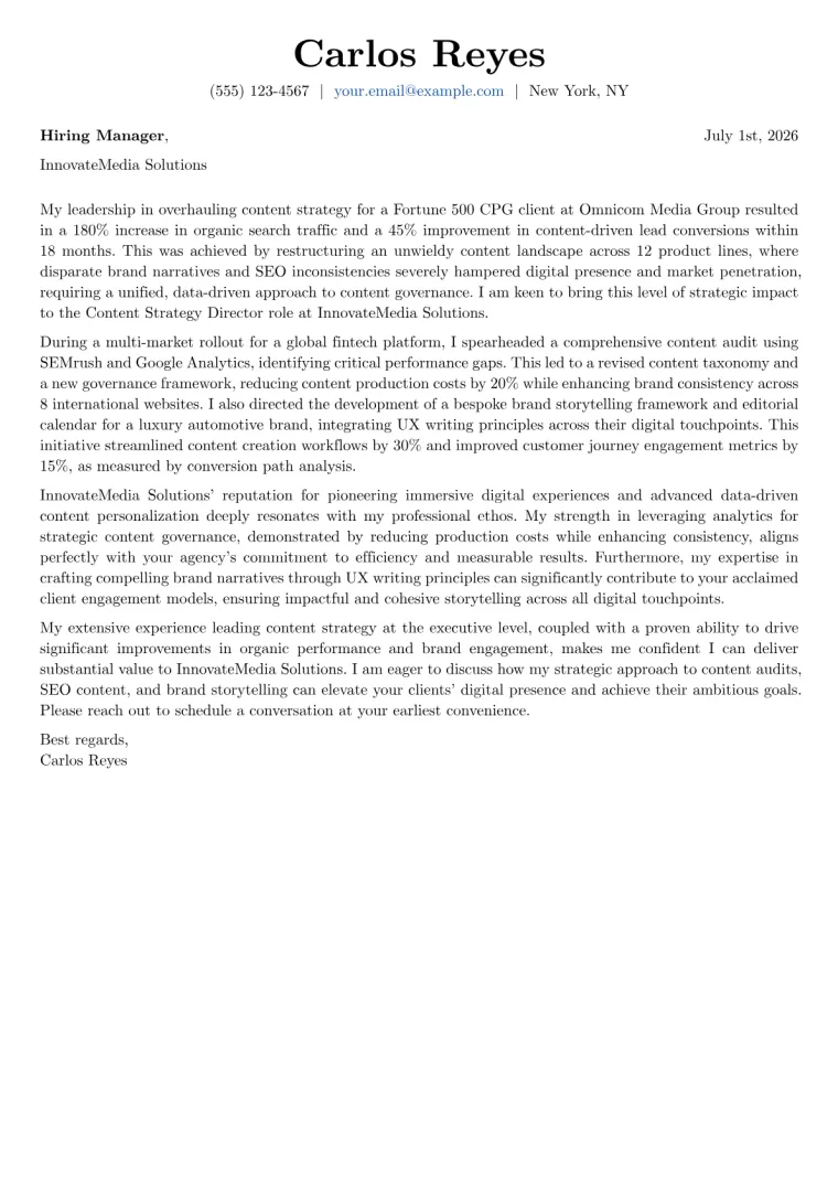 Content Strategy Director cover letter example preview