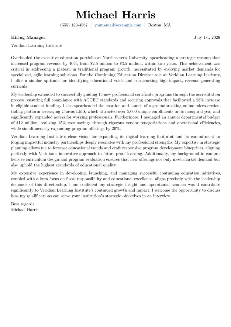 Continuing Education Director cover letter example preview