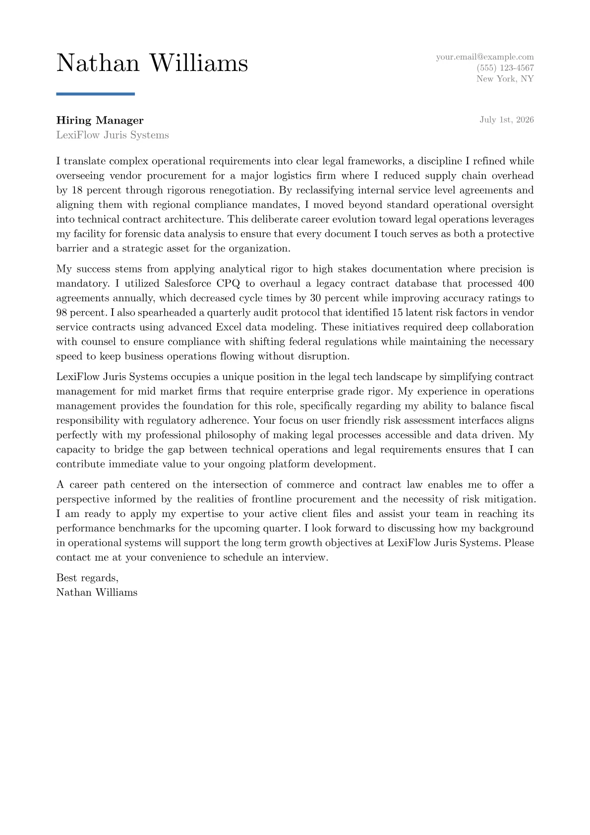 Contract Analyst cover letter in the Executive design