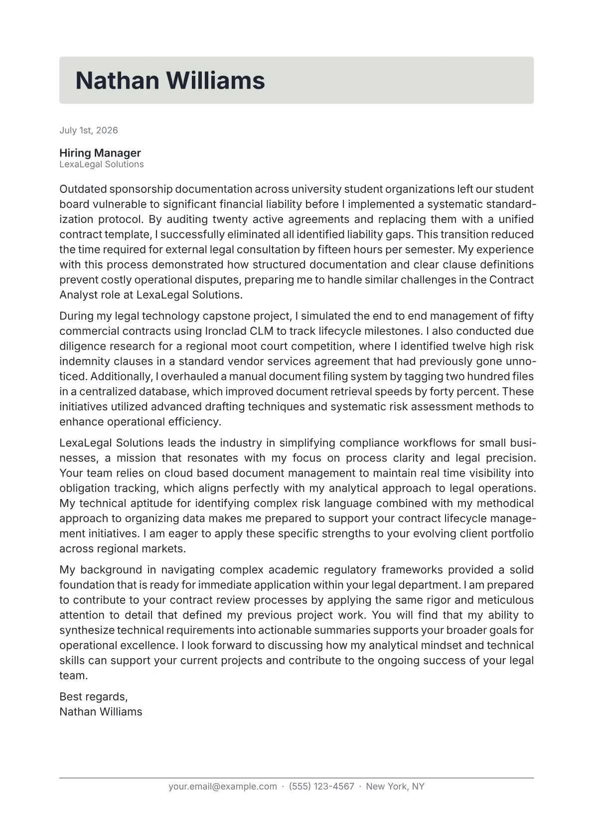 Contract Analyst cover letter in the Letterhead design