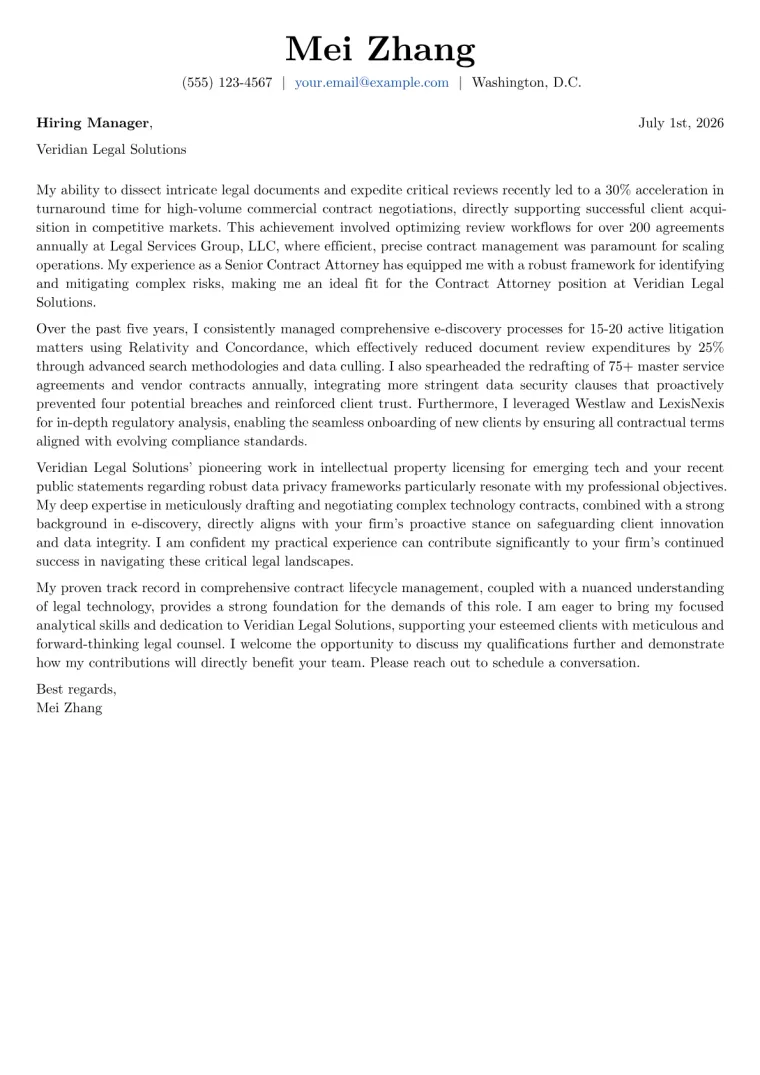 Contract Attorney cover letter example preview