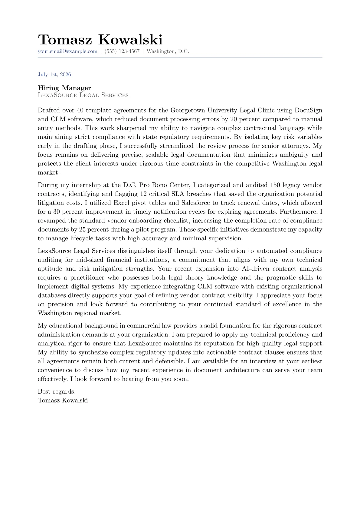Contract Specialist cover letter in the Classic design